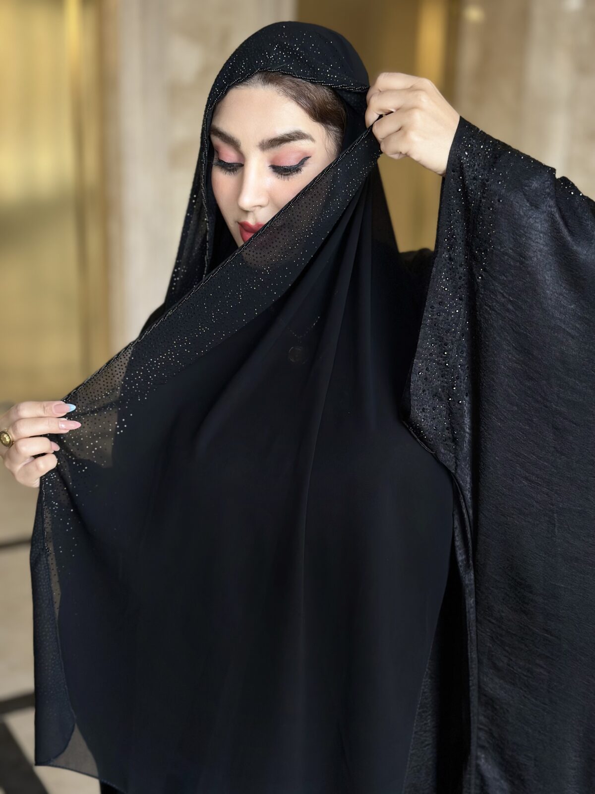 ست شال و عبای اماراتی دنیز (نگین مشکی) - Image 12