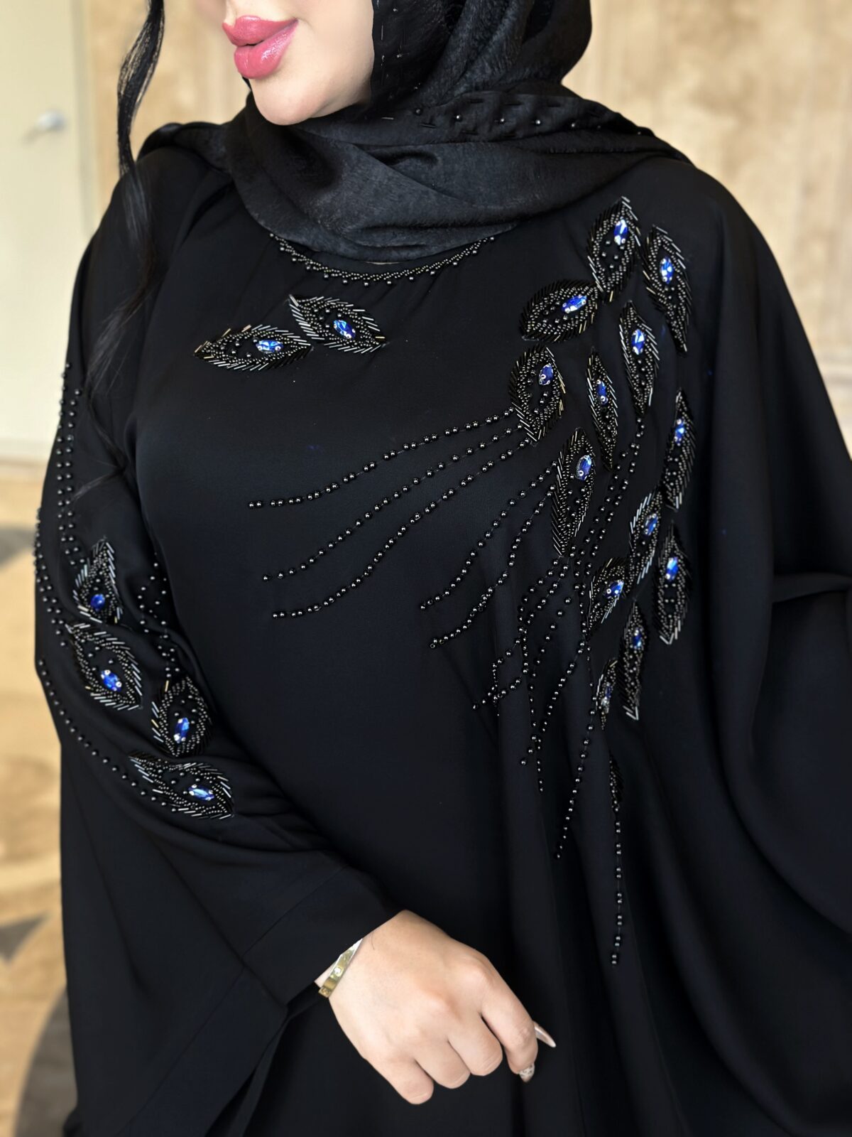مانتوعبایی مزونی مدل طاووس سنگ آبی💎 - Image 6